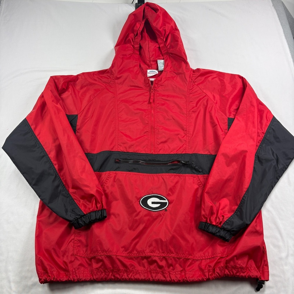 Georgia Bulldogs Jacket Mens XL Red 1/2 Zip Pullover Rain Windbreaker NCAA